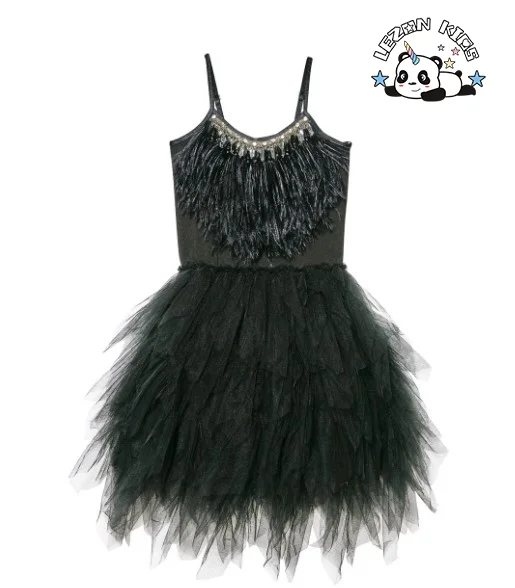 LEZONKIDS - OEM Girls Bead Goose Feather Pink Dress Kids Ballet Performance Party Dress Evening Party Princess Dress for Kids